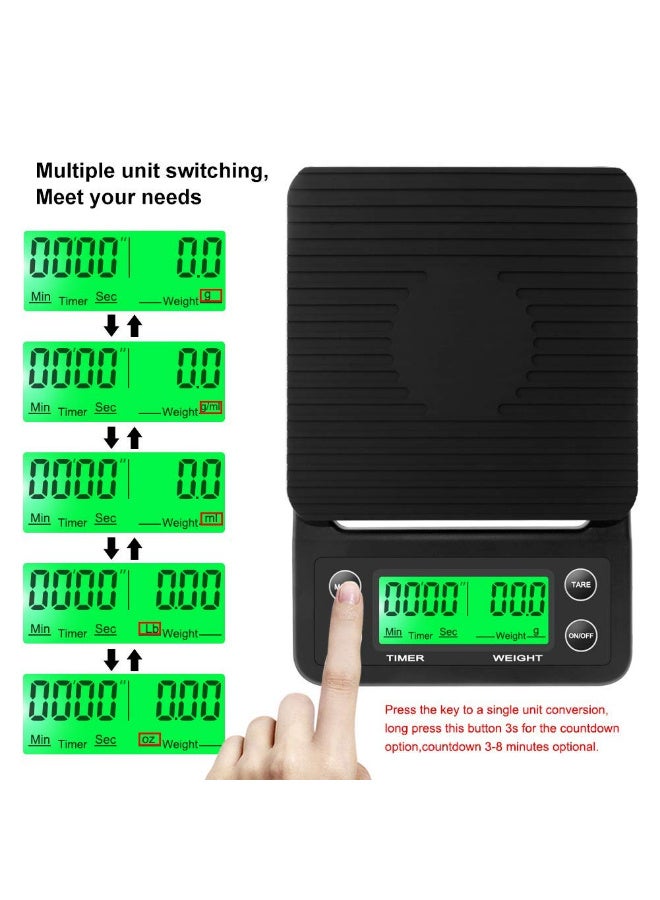 Coffee scale with timer, 5 kg capacity, accurate 0.1 g digital kitchen scale with countdown timer and clockwise rotation for espresso, pour-over, and baking. - Image 5